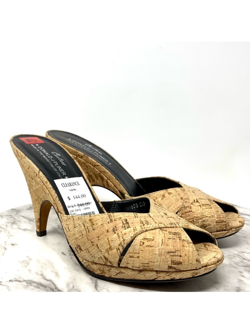 Donald J Pliner Couture Zip Cork Mules 8.5 Narrow Coastal Quiet Luxury Heritage